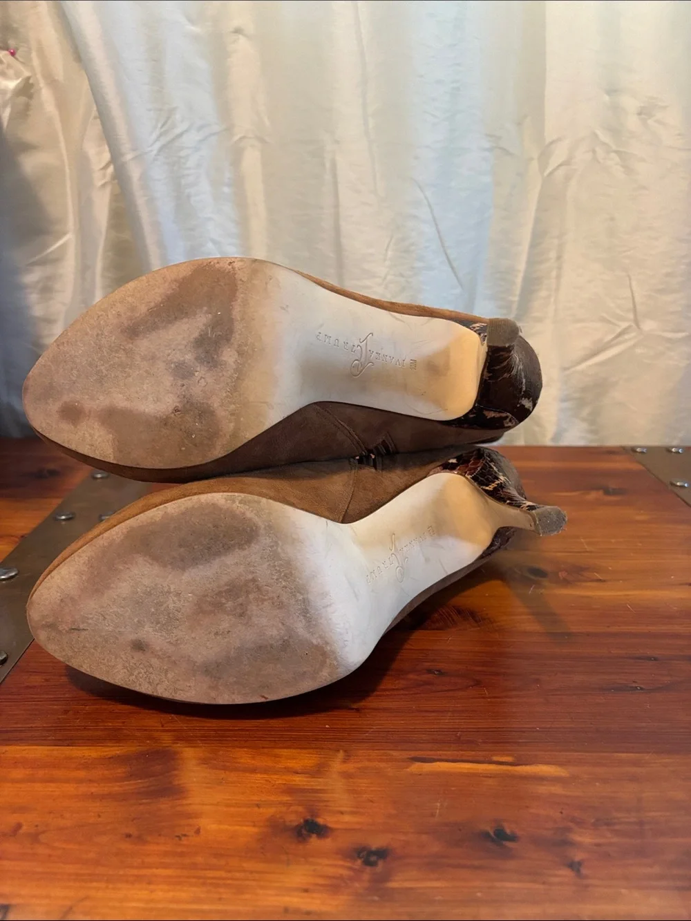 Ivanka Trump Tan Suede Ankle Booties with Snakeskin Accent